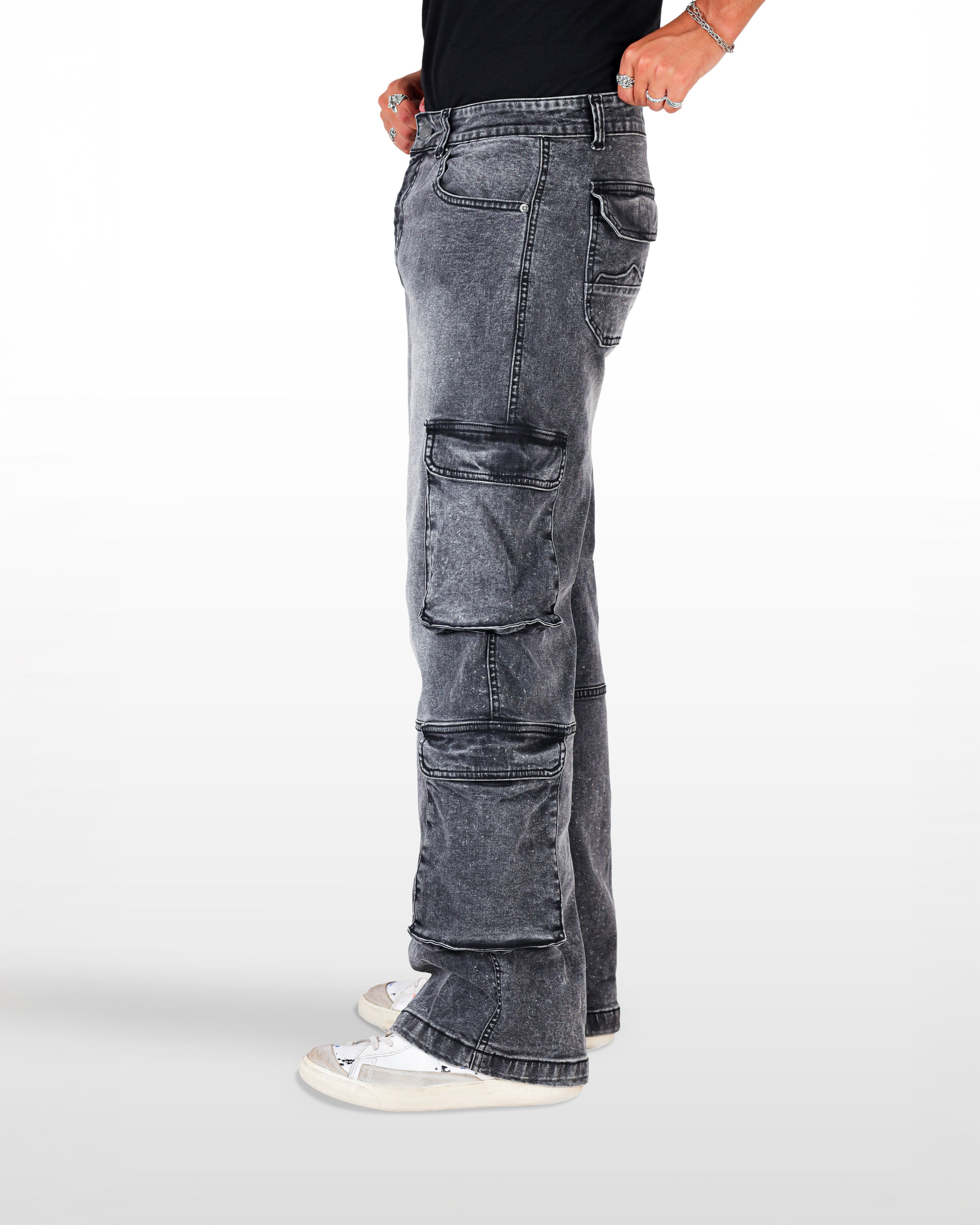 Grey acid wash cargo